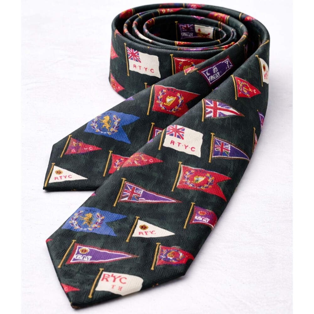 Tommy Hilfiger Nautical Flags Tie 100% Italian Silk Green